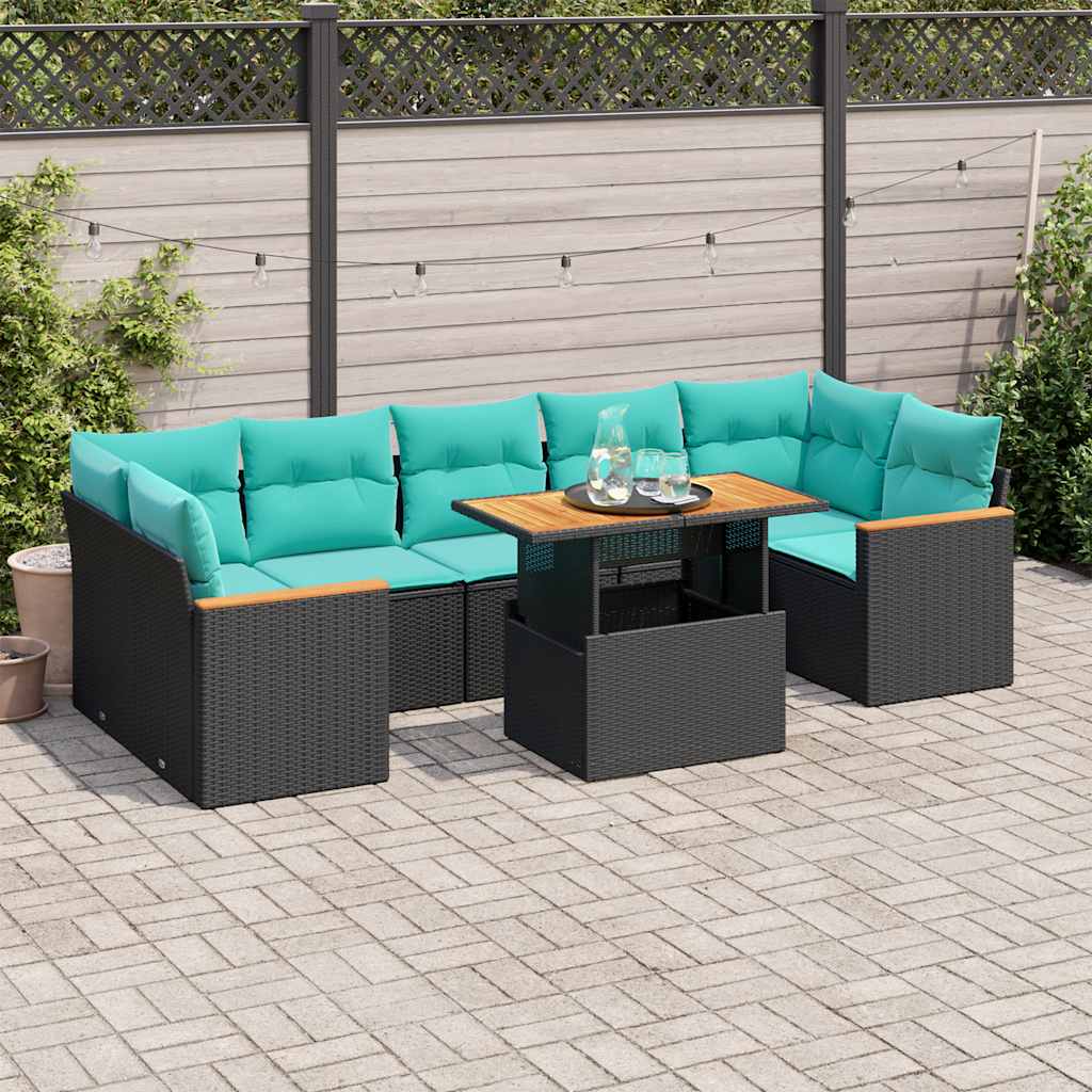 Set Divani da Giardino con Cuscini 8 pz Nero in Polyrattan | homemem39