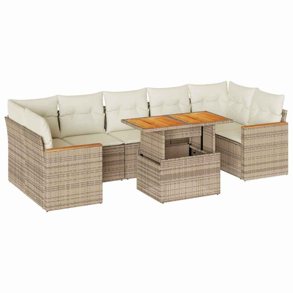 Set Divano da Giardino 8 pz con Cuscini Beige Polyrattan Acacia | homemem39