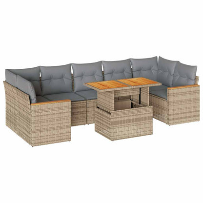 Set Divano da Giardino 8 pz con Cuscini Beige Polyrattan Acacia | homemem39
