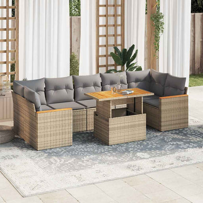 Set Divano da Giardino 8 pz con Cuscini Beige Polyrattan Acacia | homemem39