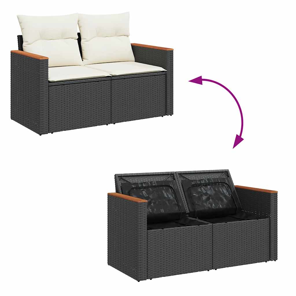 Set Divani da Giardino 9 pz con Cuscini Nero Polyrattan Acacia | homemem39