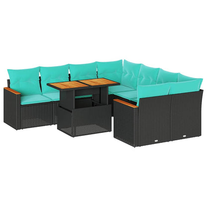 Set Divani da Giardino 9 pz con Cuscini Nero in Polyrattan | homemem39