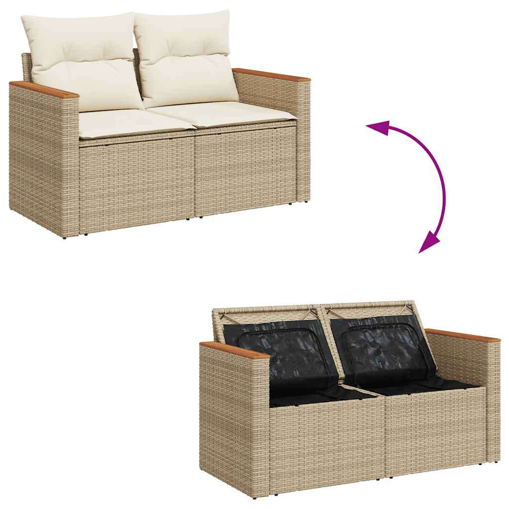 Set Divano da Giardino 9 pz con Cuscini Beige Polyrattan Acacia | homemem39