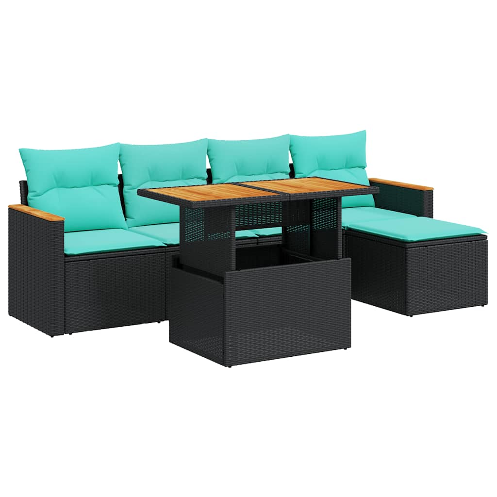 Set Divano da Giardino 6 pz con Cuscini Nero in Polyrattan | homemem39