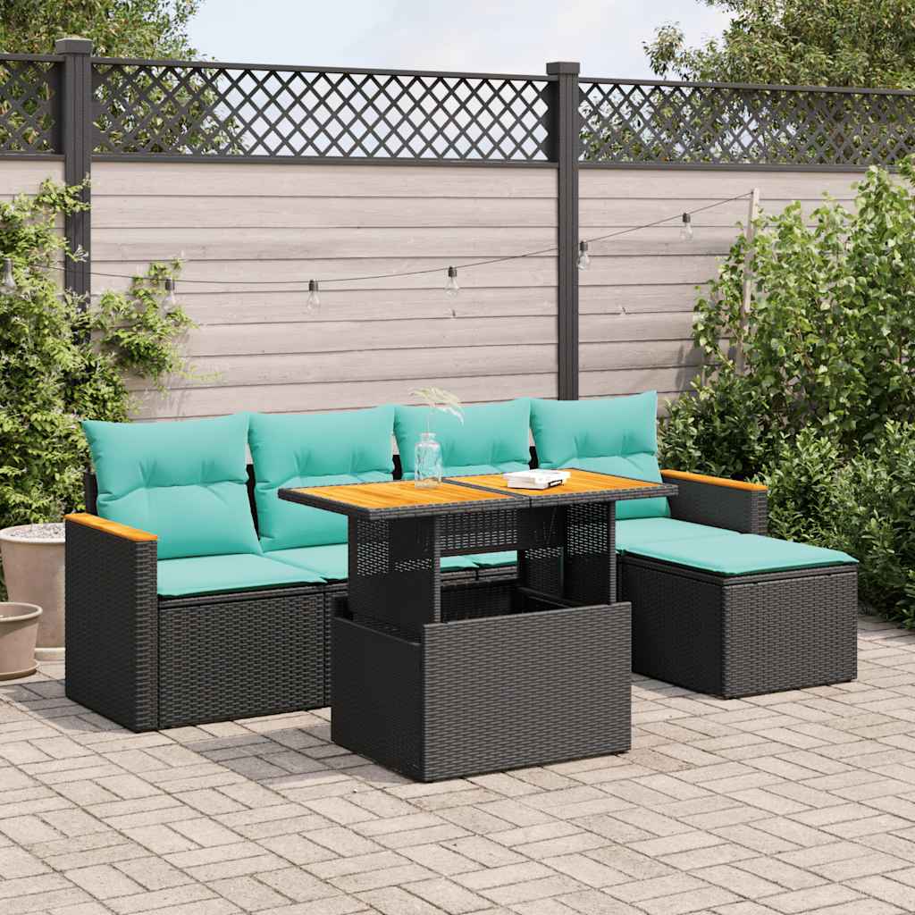 Set Divano da Giardino 6 pz con Cuscini Nero in Polyrattan | homemem39