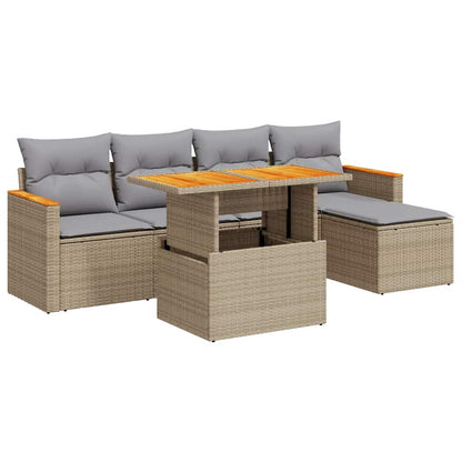 Set Divano da Giardino 6 pz con Cuscini Beige Polyrattan Acacia | homemem39