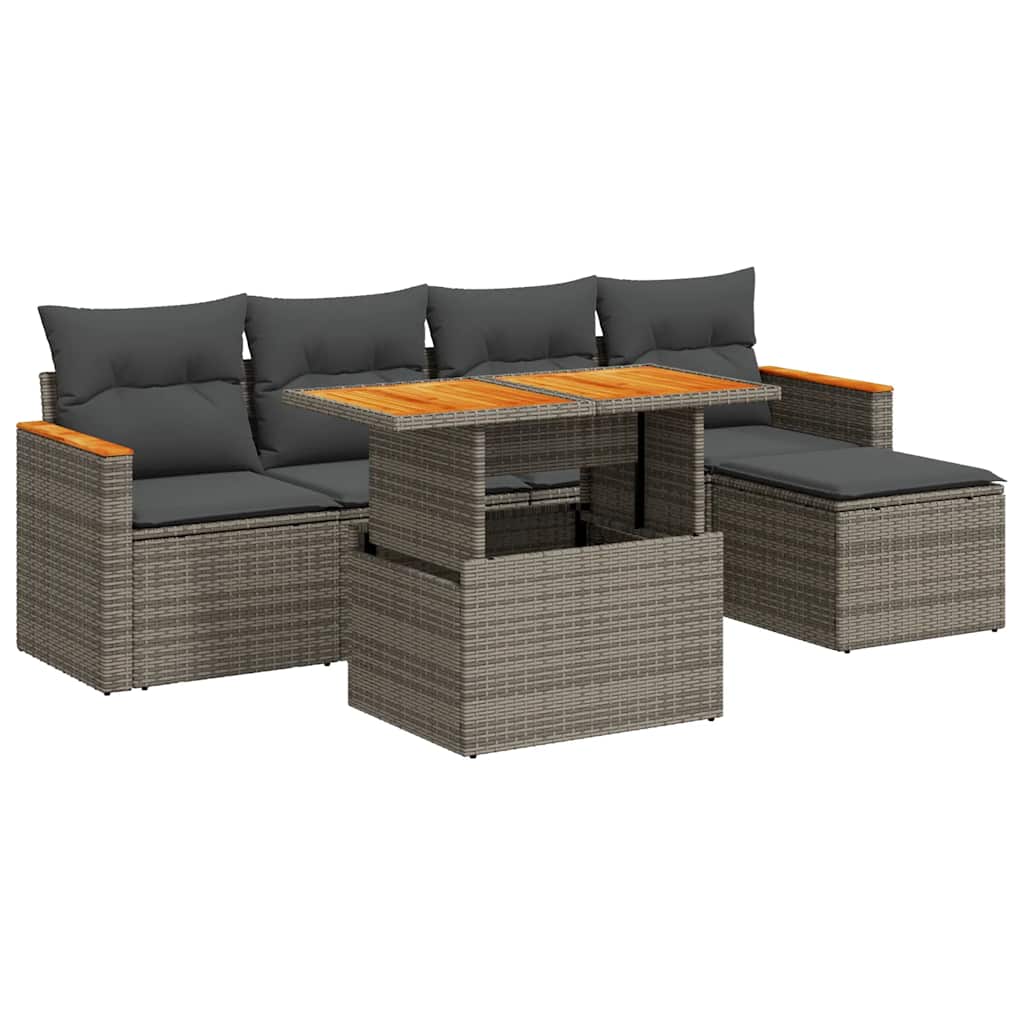 Set Divano da Giardino 6pz con Cuscini Grigio Polyrattan Acacia | homemem39