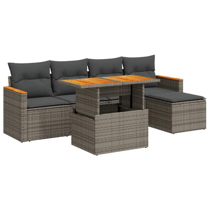 Set Divano da Giardino 6pz con Cuscini Grigio Polyrattan Acacia | homemem39