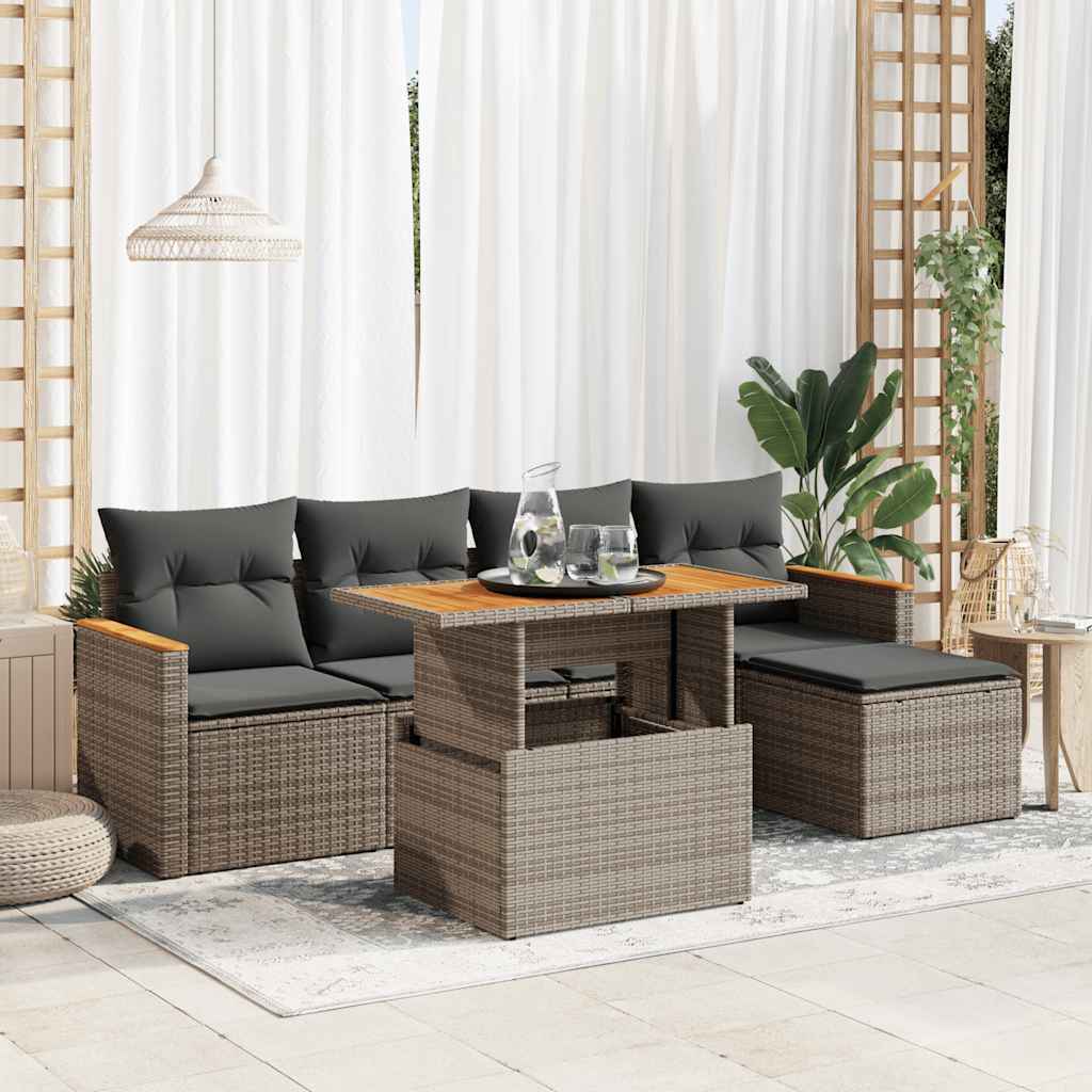 Set Divano da Giardino 6pz con Cuscini Grigio Polyrattan Acacia | homemem39