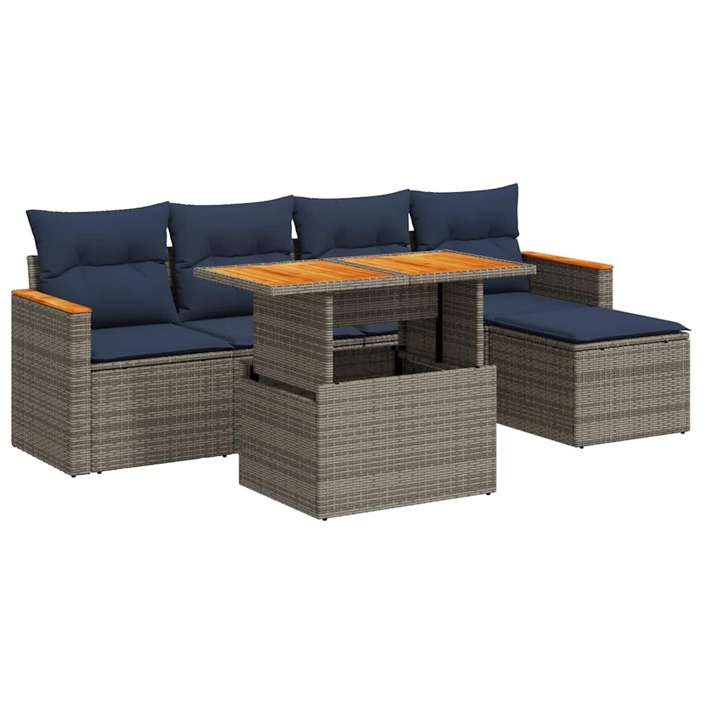 Set Divano da Giardino 6 pz con Cuscini Grigio in Polyrattan | homemem39