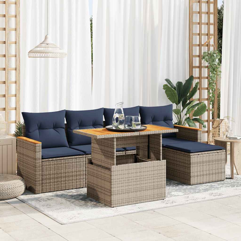 Set Divano da Giardino 6 pz con Cuscini Grigio in Polyrattan | homemem39