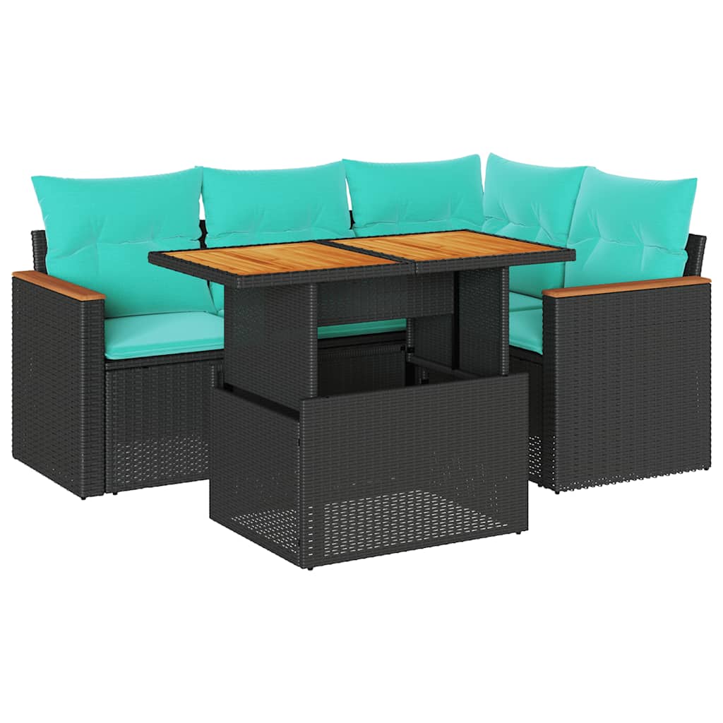 Set Divani da Giardino 5 pz con Cuscini in Polyrattan Nero