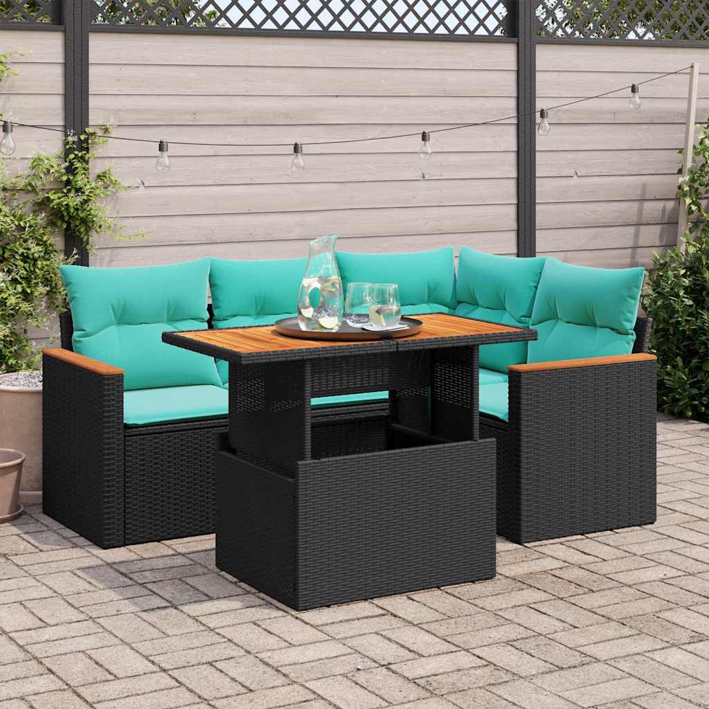 Set Divani da Giardino 5 pz con Cuscini in Polyrattan Nero | homemem39