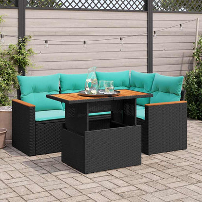 Set Divani da Giardino 5 pz con Cuscini in Polyrattan Nero | homemem39