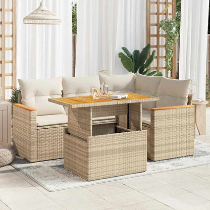 Set Divano da Giardino 5 pz con Cuscini Beige Polyrattan Acacia | homemem39