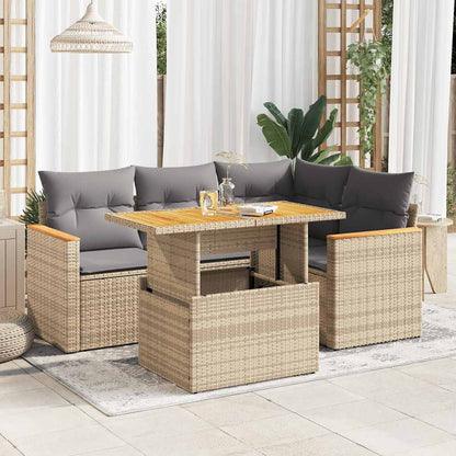Set Divano da Giardino 5 pz con Cuscini Beige Polyrattan Acacia | homemem39
