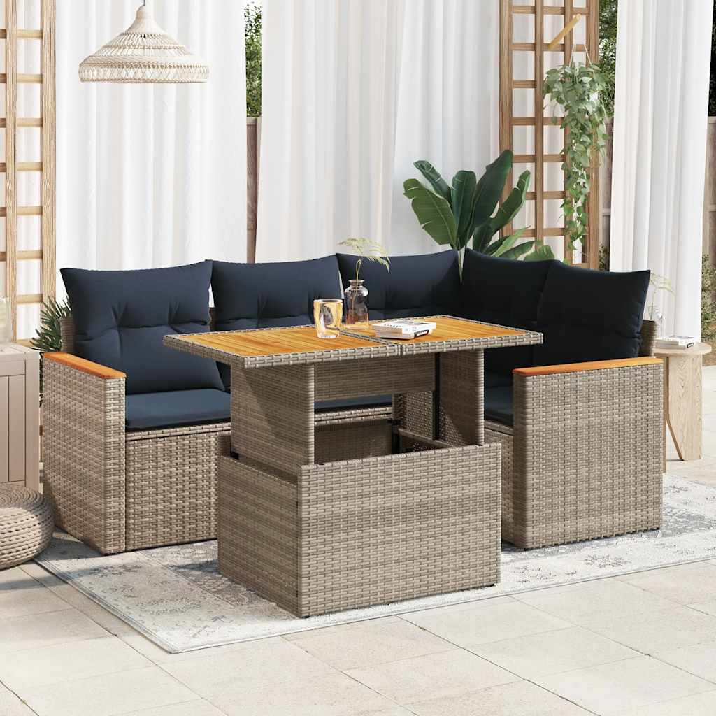 Set Divano da Giardino 5 pz con Cuscini Grigio in Polyrattan | homemem39