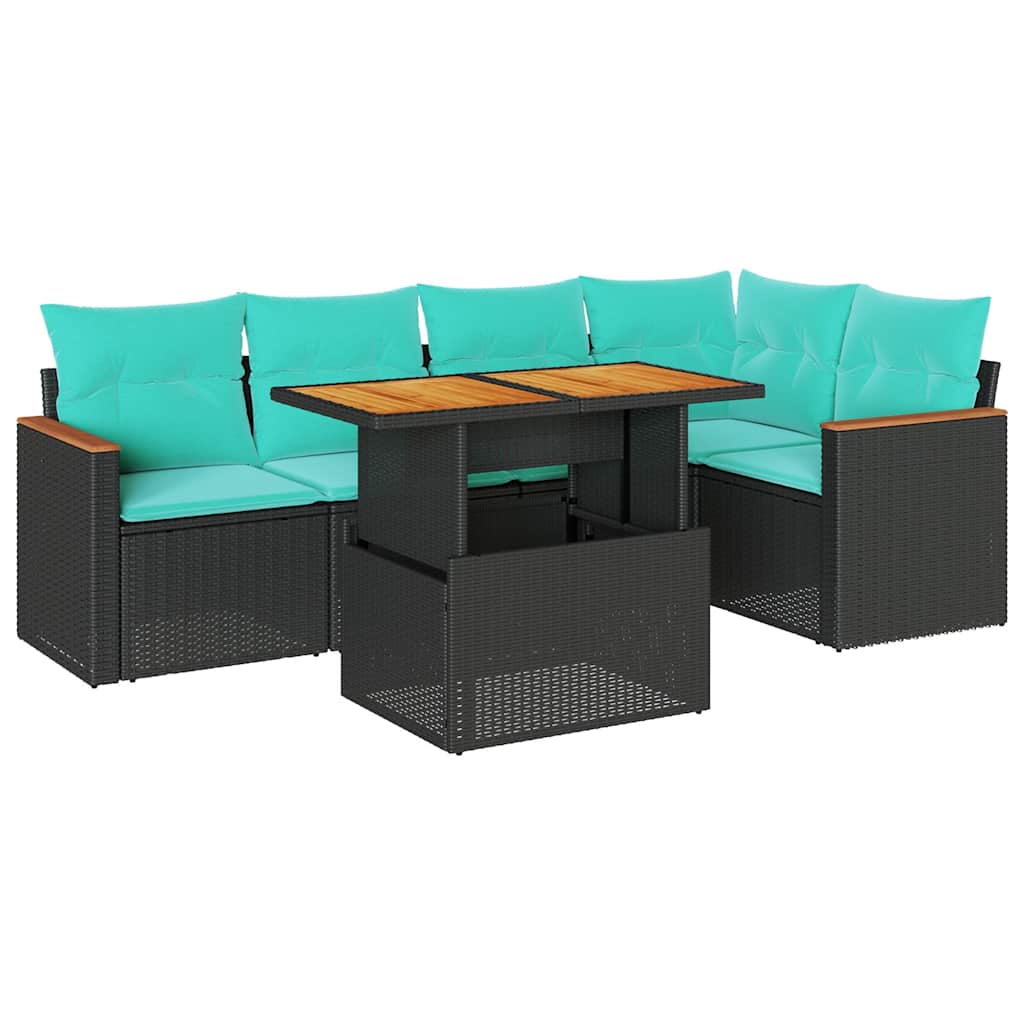 Set Divano da Giardino 6 pz con Cuscini Nero in Polyrattan