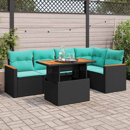 Set Divano da Giardino 6 pz con Cuscini Nero in Polyrattan
