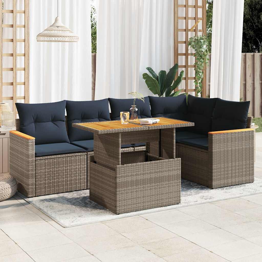 Set Divano da Giardino 6 pz con Cuscini Grigio in Polyrattan