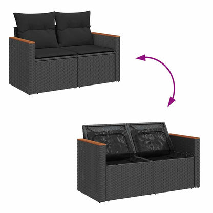 Set Divani da Giardino con Cuscini 7pz Nero Polyrattan Acacia | homemem39