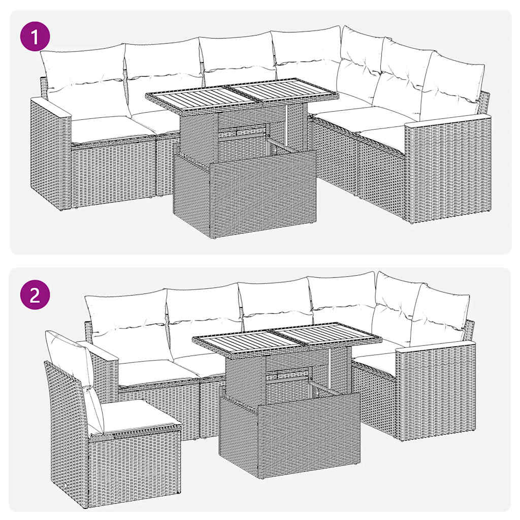 Set Divani da Giardino con Cuscini 7pz Nero Polyrattan Acacia | homemem39