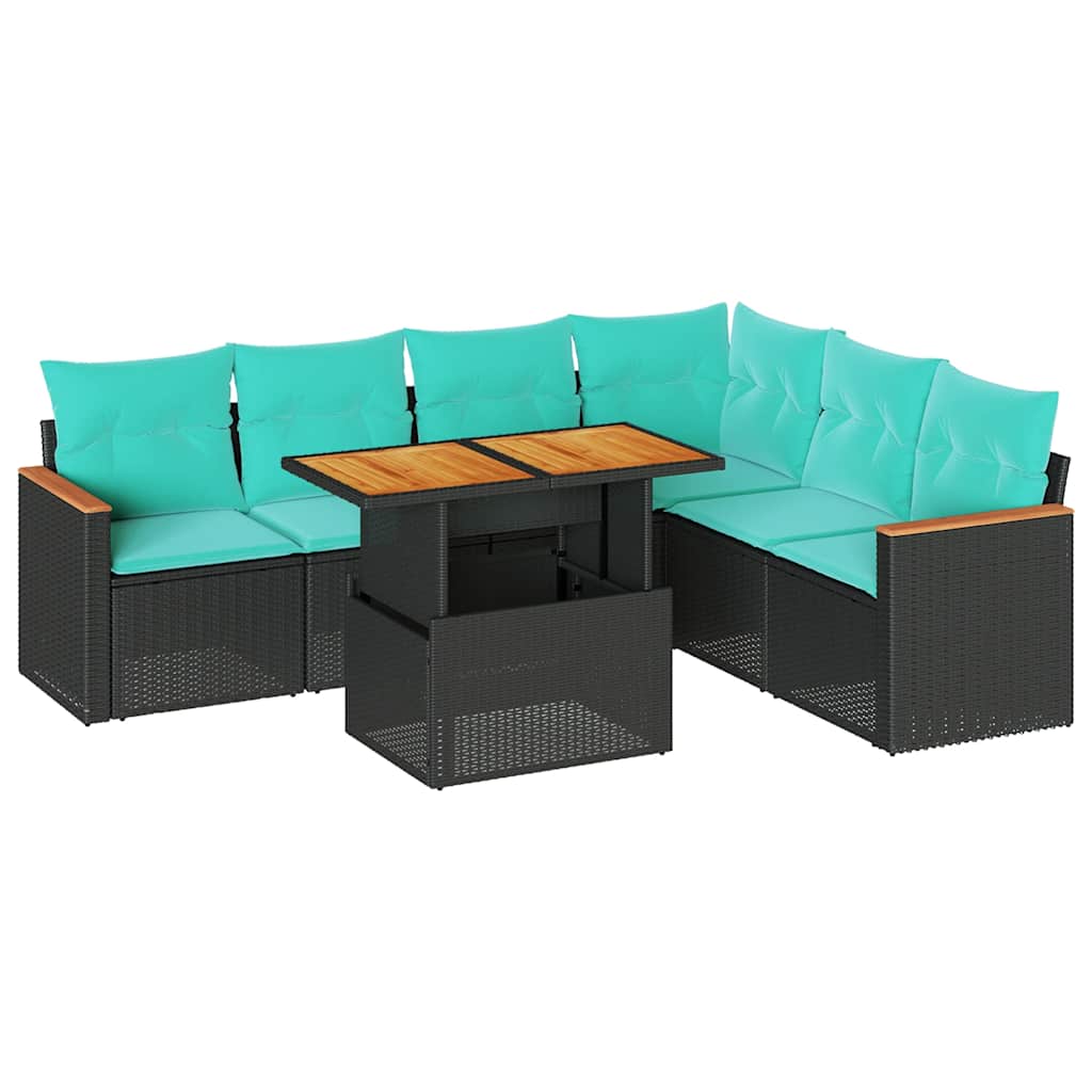 Set Divani da Giardino con Cuscini 7pz Nero Polyrattan | homemem39