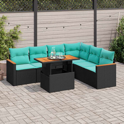 Set Divani da Giardino con Cuscini 7pz Nero Polyrattan | homemem39
