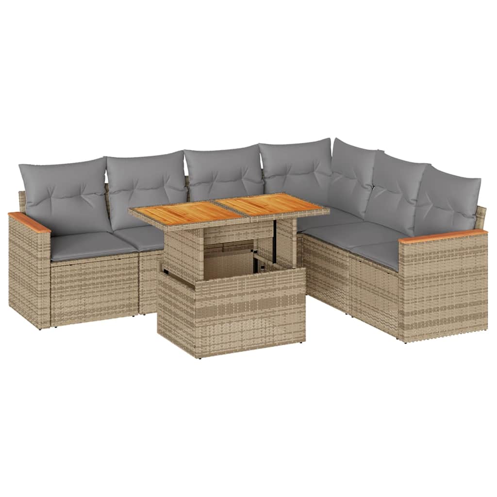 Set Divani da Giardino 7 pz con Cuscini Beige Polyrattan Acacia | homemem39