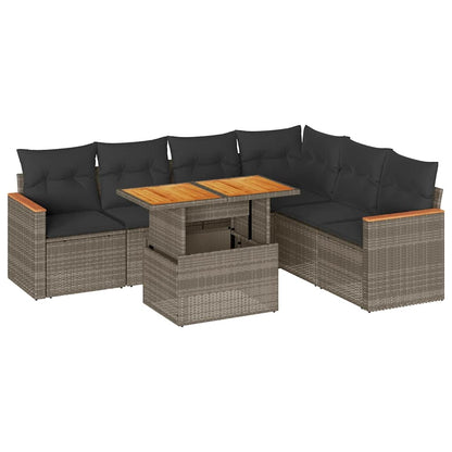 Set Divani da Giardino 7pz con Cuscini Grigio Polyrattan Acacia | homemem39