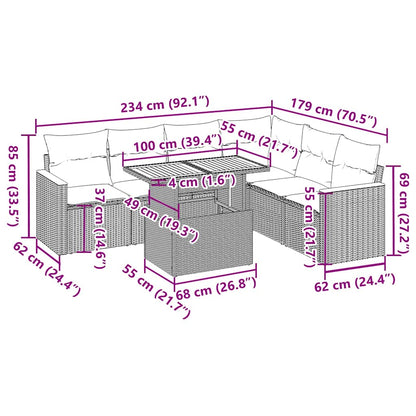 Set Divani da Giardino 7pz con Cuscini Grigio Polyrattan Acacia