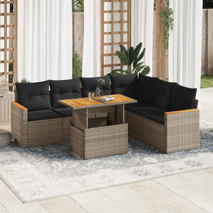 Set Divani da Giardino 7pz con Cuscini Grigio Polyrattan Acacia | homemem39