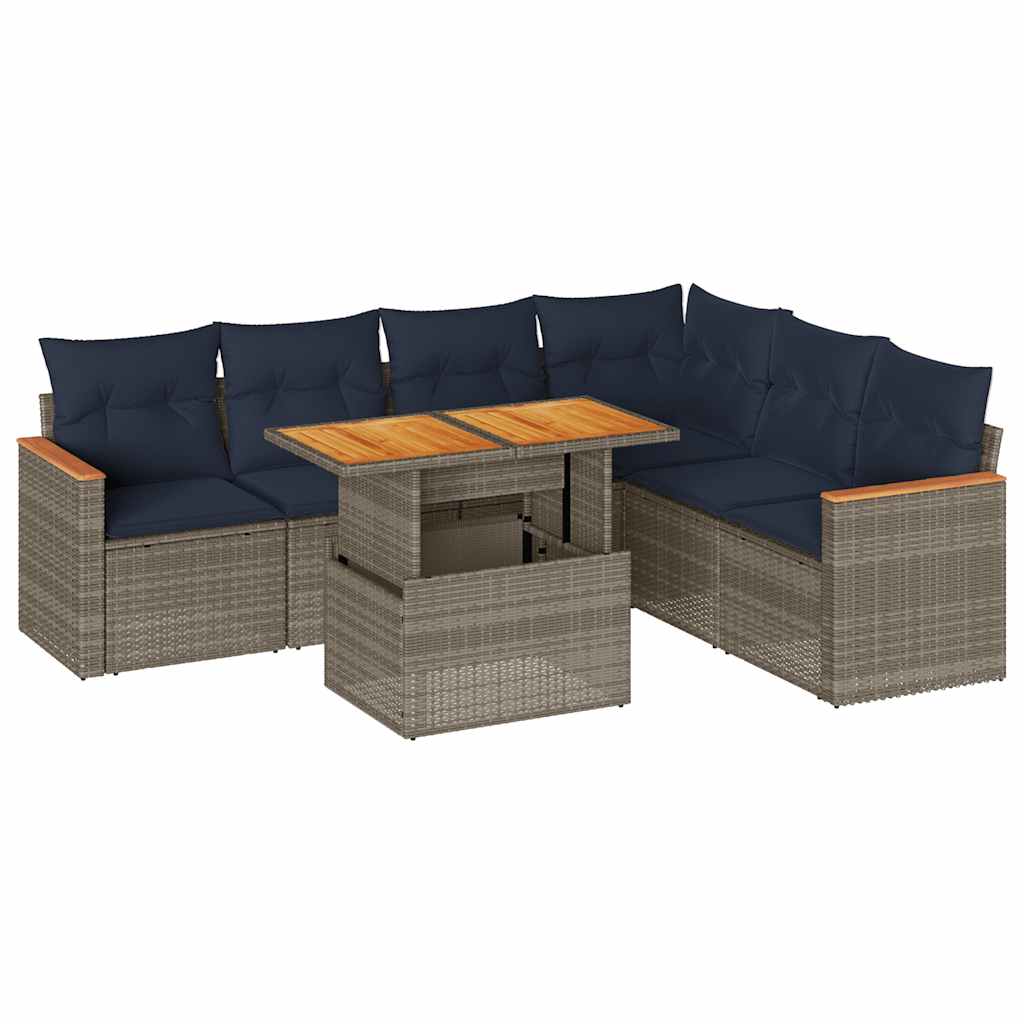 Set Divani da Giardino 7 pz con Cuscini Grigio in Polyrattan | homemem39