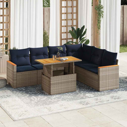 Set Divani da Giardino 7 pz con Cuscini Grigio in Polyrattan
