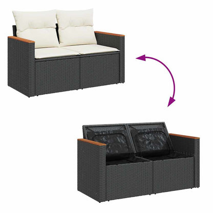 Set Divani da Giardino 9 pz con Cuscini Nero Polyrattan Acacia | homemem39