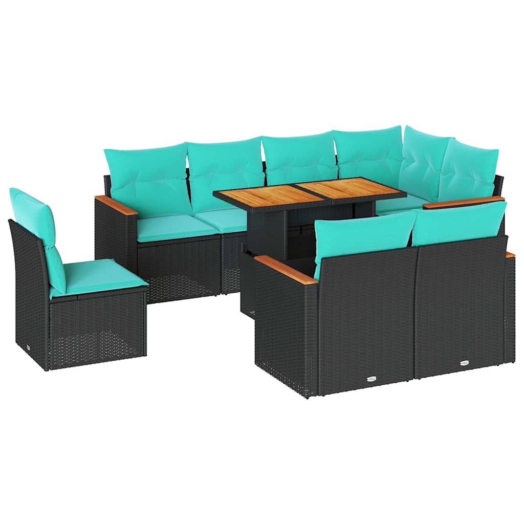Set Divani da Giardino 9 pz con Cuscini Nero in Polyrattan | homemem39