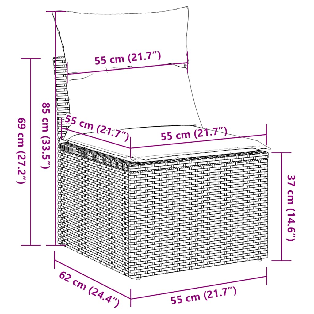 Set Divano da Giardino 9pz con Cuscini Grigio Polyrattan Acacia