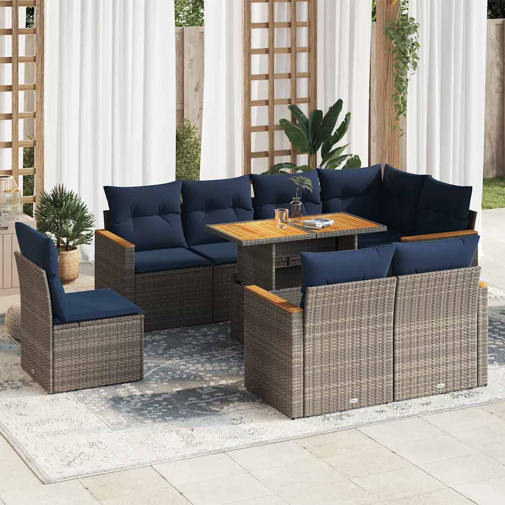 Set Divano da Giardino 9 pz con Cuscini Grigio in Polyrattan | homemem39