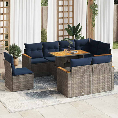 Set Divano da Giardino 9 pz con Cuscini Grigio in Polyrattan | homemem39