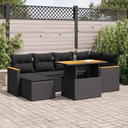 Set Divani da Giardino con Cuscini 7pz Nero Polyrattan Acacia | homemem39