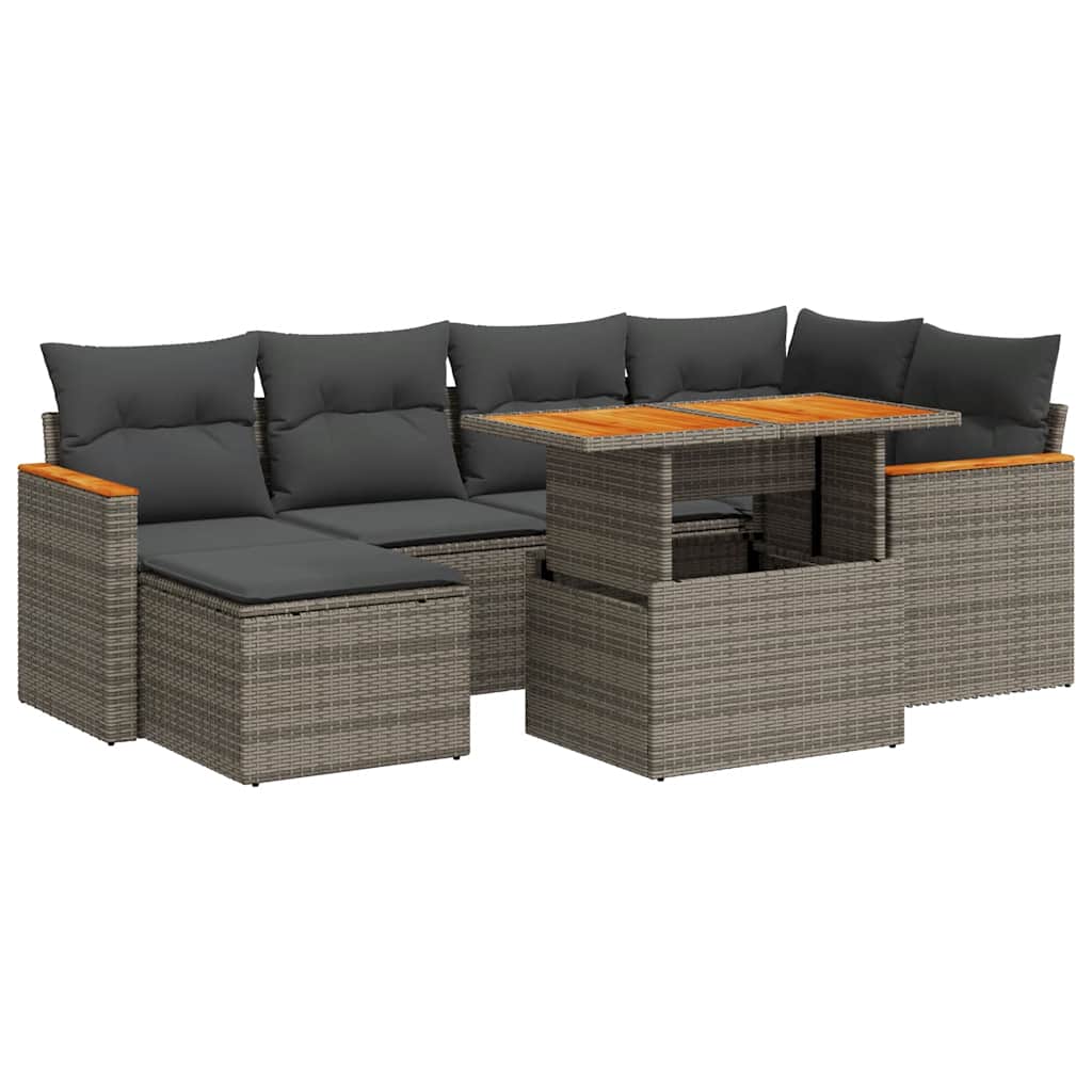 Set Divani da Giardino 7pz con Cuscini Grigio Polyrattan Acacia | homemem39