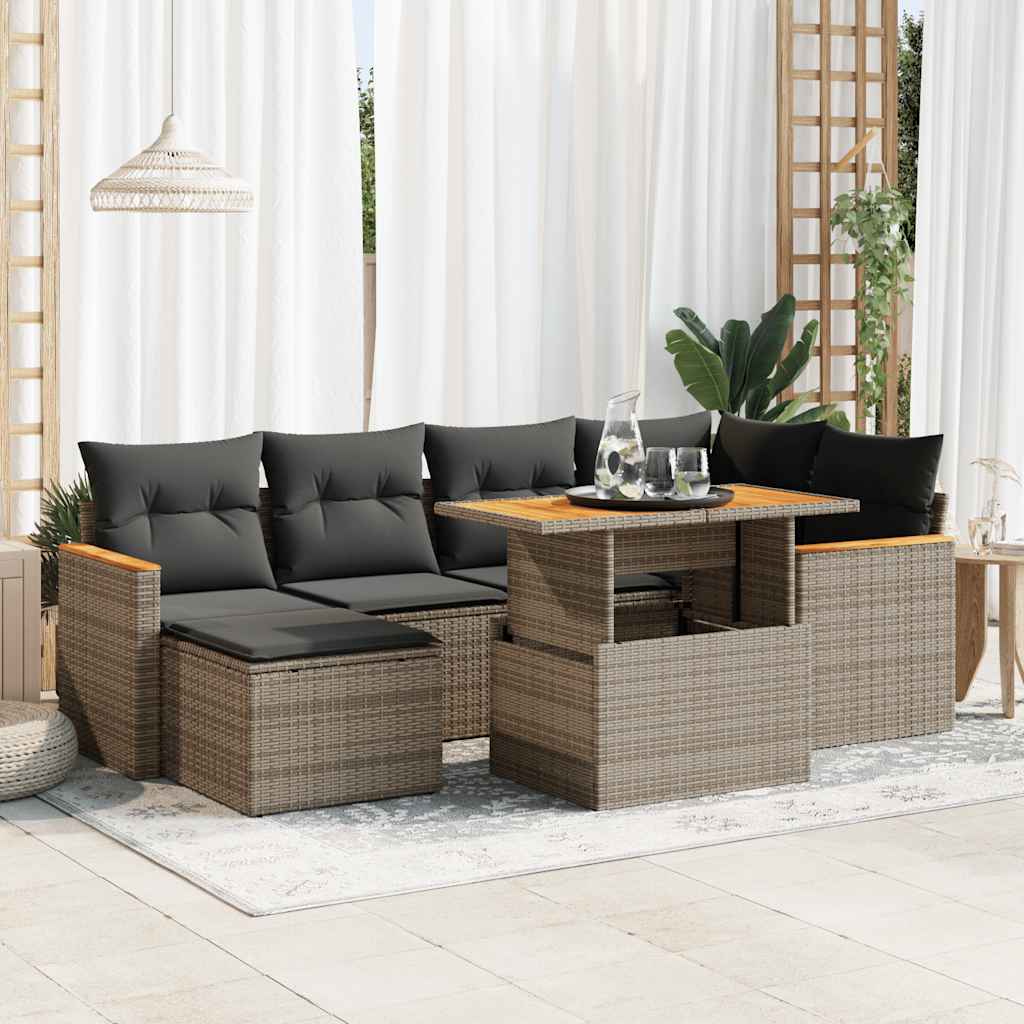 Set Divani da Giardino 7pz con Cuscini Grigio Polyrattan Acacia | homemem39