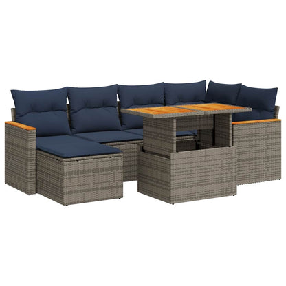 Set Divani da Giardino 7 pz con Cuscini Grigio in Polyrattan | homemem39