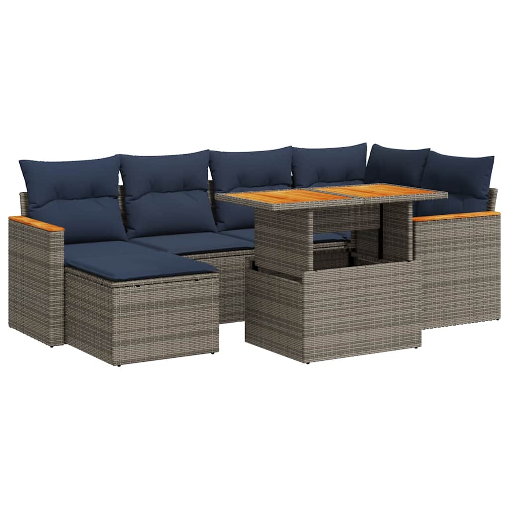 Set Divani da Giardino 7 pz con Cuscini Grigio in Polyrattan