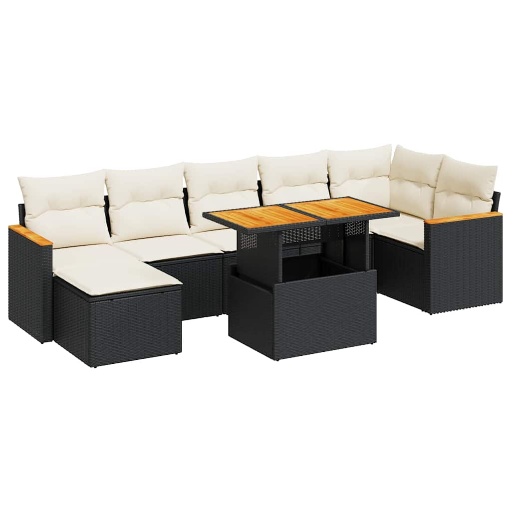 Set Divani da Giardino con Cuscini 8 pz Nero Polyrattan Acacia | homemem39