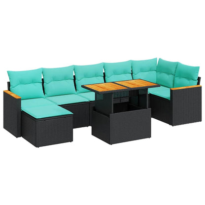 Set Divani da Giardino con Cuscini 8 pz Nero Polyrattan Acacia | homemem39