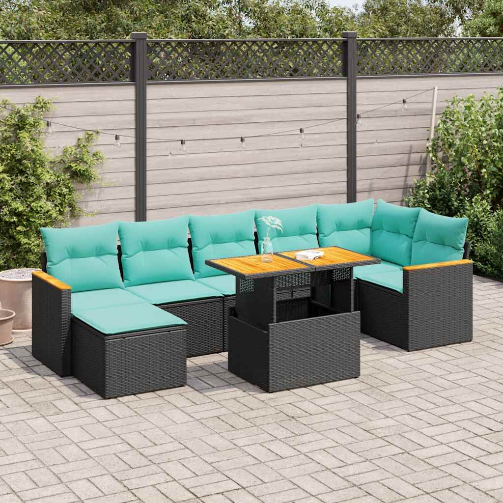 Set Divani da Giardino con Cuscini 8 pz Nero Polyrattan Acacia | homemem39
