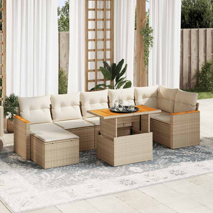 Set Divano da Giardino 8 pz con Cuscini Beige Polyrattan Acacia | homemem39