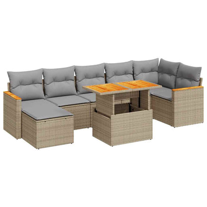 Set Divano da Giardino 8 pz con Cuscini Beige Polyrattan Acacia | homemem39