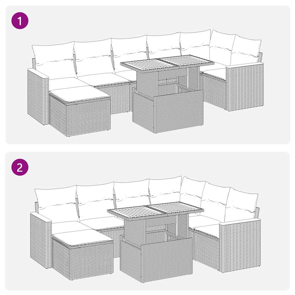 Set Divano da Giardino 8 pz con Cuscini Beige Polyrattan Acacia | homemem39